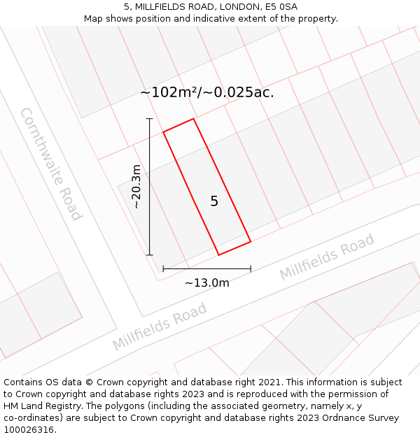 5, MILLFIELDS ROAD, LONDON, E5 0SA: Plot and title map