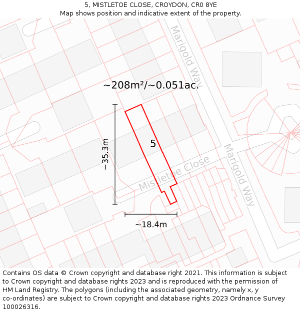 5, MISTLETOE CLOSE, CROYDON, CR0 8YE: Plot and title map