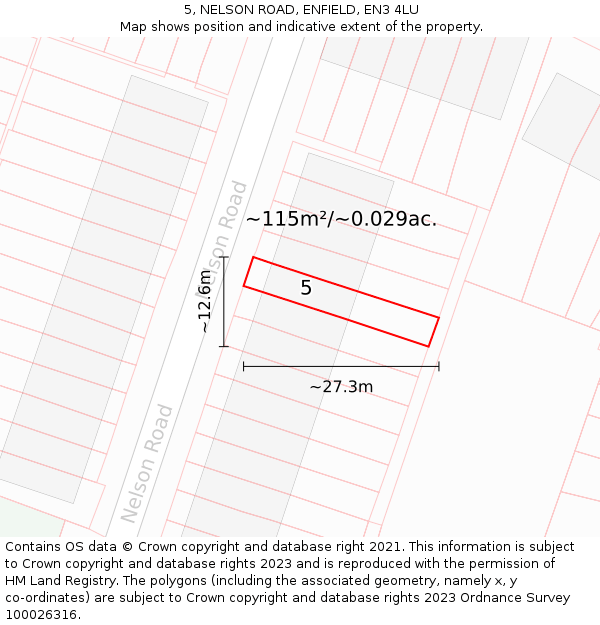 5, NELSON ROAD, ENFIELD, EN3 4LU: Plot and title map