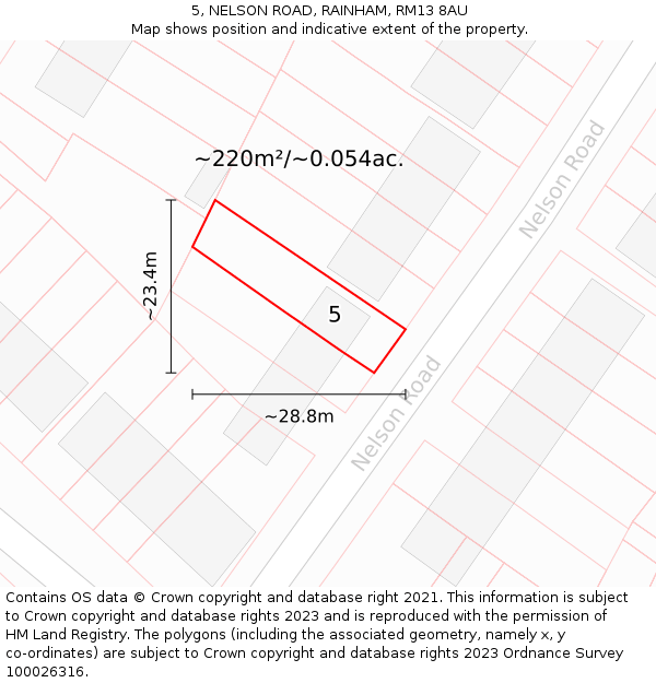 5, NELSON ROAD, RAINHAM, RM13 8AU: Plot and title map