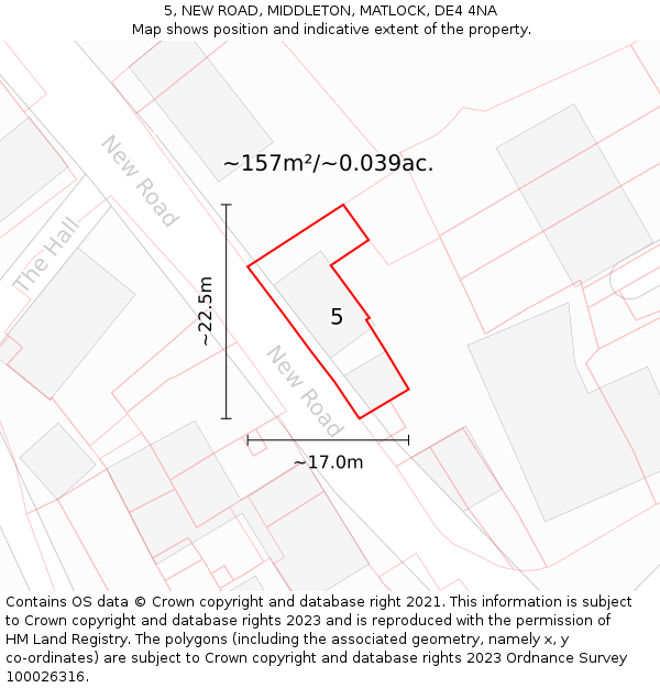 5, NEW ROAD, MIDDLETON, MATLOCK, DE4 4NA: Plot and title map