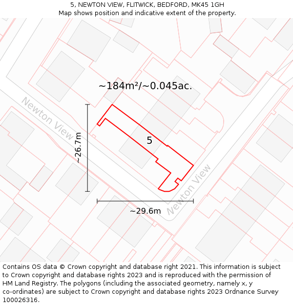 5, NEWTON VIEW, FLITWICK, BEDFORD, MK45 1GH: Plot and title map