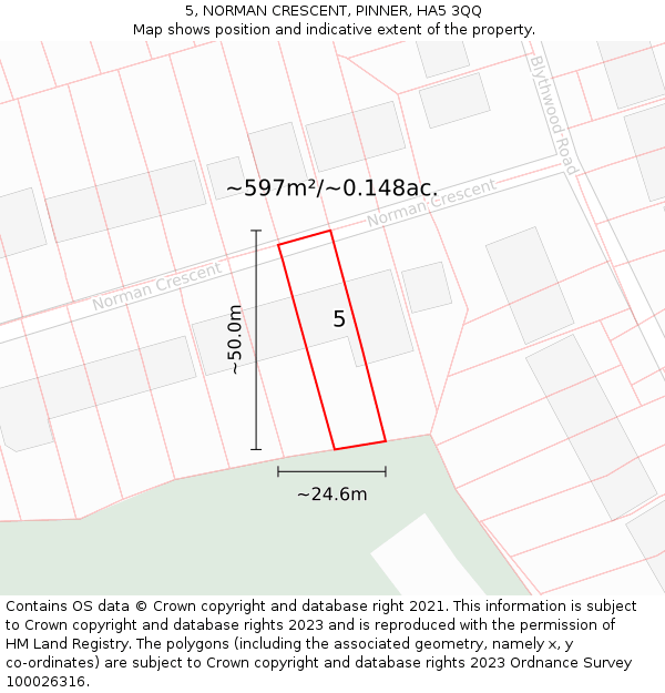 5, NORMAN CRESCENT, PINNER, HA5 3QQ: Plot and title map