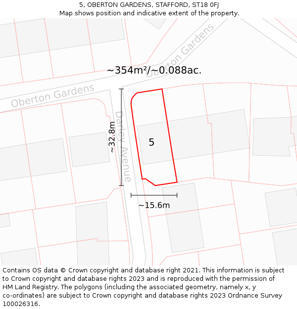 5, OBERTON GARDENS, STAFFORD, ST18 0FJ: Plot and title map