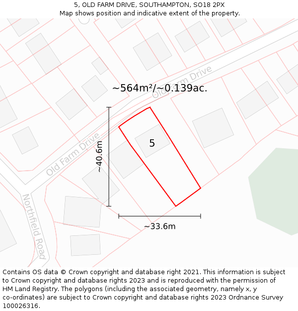 5, OLD FARM DRIVE, SOUTHAMPTON, SO18 2PX: Plot and title map