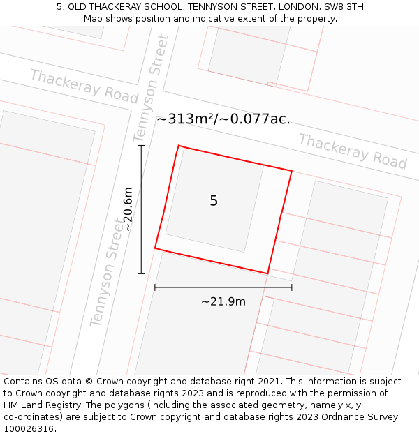 5, OLD THACKERAY SCHOOL, TENNYSON STREET, LONDON, SW8 3TH: Plot and title map