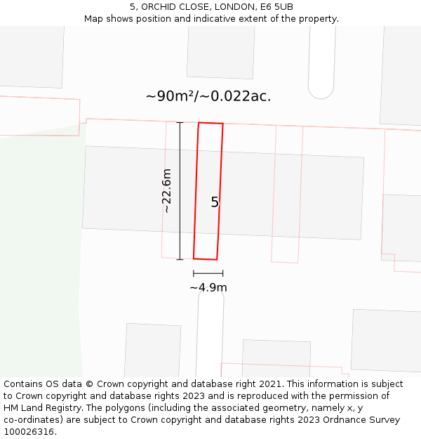 5, ORCHID CLOSE, LONDON, E6 5UB: Plot and title map