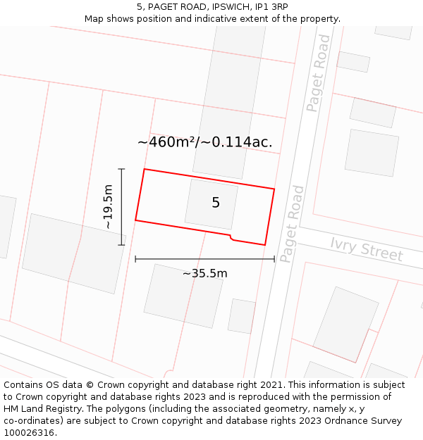 5, PAGET ROAD, IPSWICH, IP1 3RP: Plot and title map