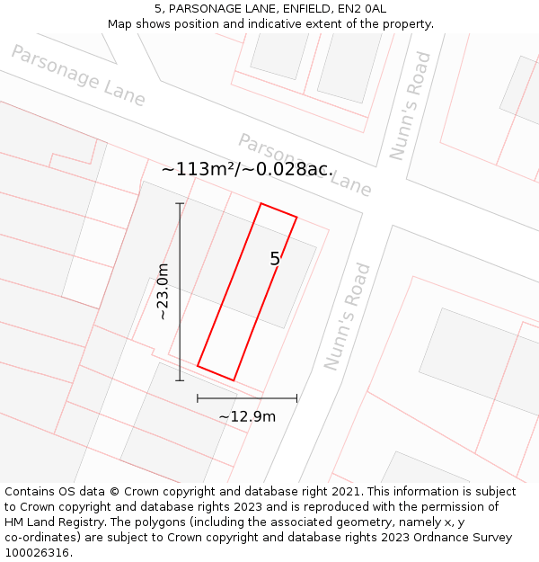 5, PARSONAGE LANE, ENFIELD, EN2 0AL: Plot and title map