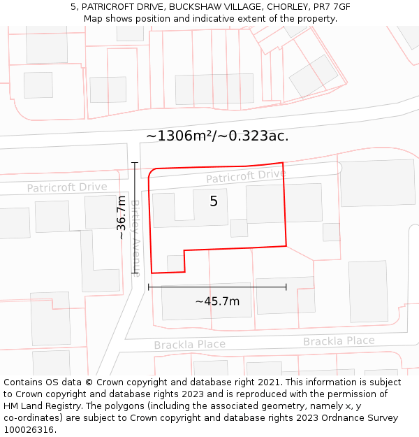 5, PATRICROFT DRIVE, BUCKSHAW VILLAGE, CHORLEY, PR7 7GF: Plot and title map