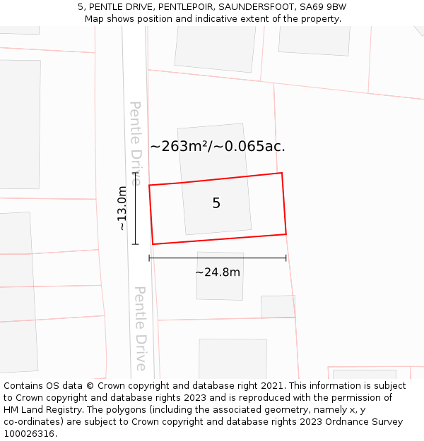 5, PENTLE DRIVE, PENTLEPOIR, SAUNDERSFOOT, SA69 9BW: Plot and title map
