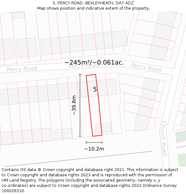 5, PERCY ROAD, BEXLEYHEATH, DA7 4DZ: Plot and title map