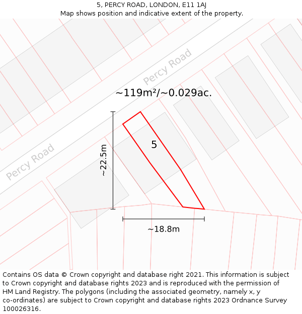 5, PERCY ROAD, LONDON, E11 1AJ: Plot and title map