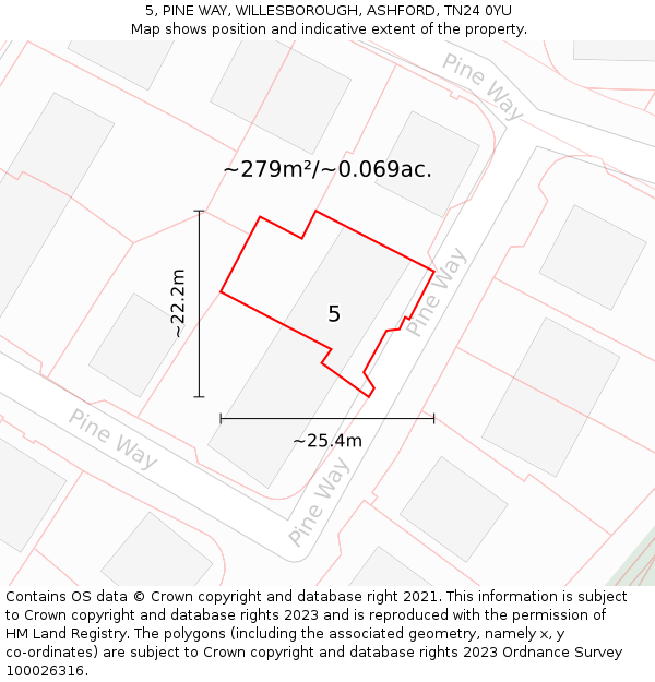 5, PINE WAY, WILLESBOROUGH, ASHFORD, TN24 0YU: Plot and title map