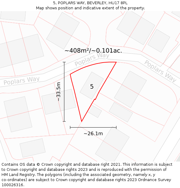 5, POPLARS WAY, BEVERLEY, HU17 8PL: Plot and title map
