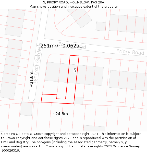 5, PRIORY ROAD, HOUNSLOW, TW3 2RA: Plot and title map