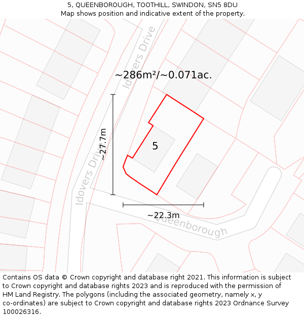 5, QUEENBOROUGH, TOOTHILL, SWINDON, SN5 8DU: Plot and title map