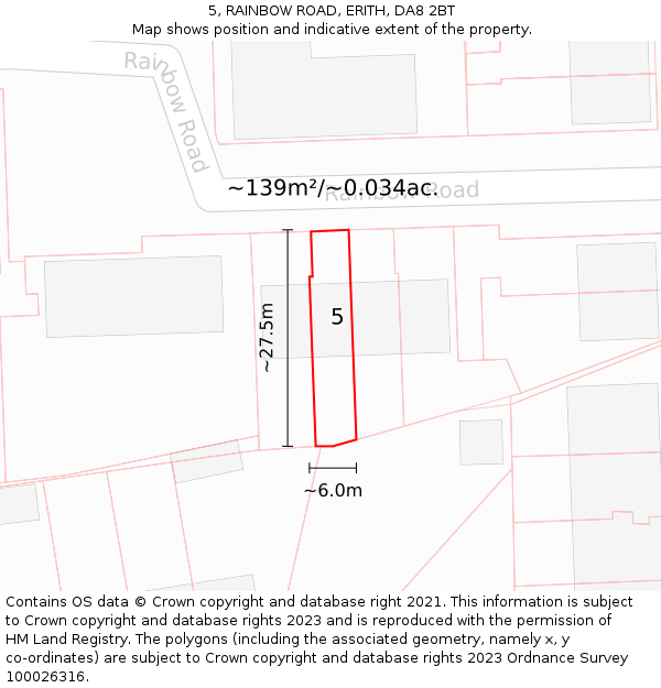 5, RAINBOW ROAD, ERITH, DA8 2BT: Plot and title map