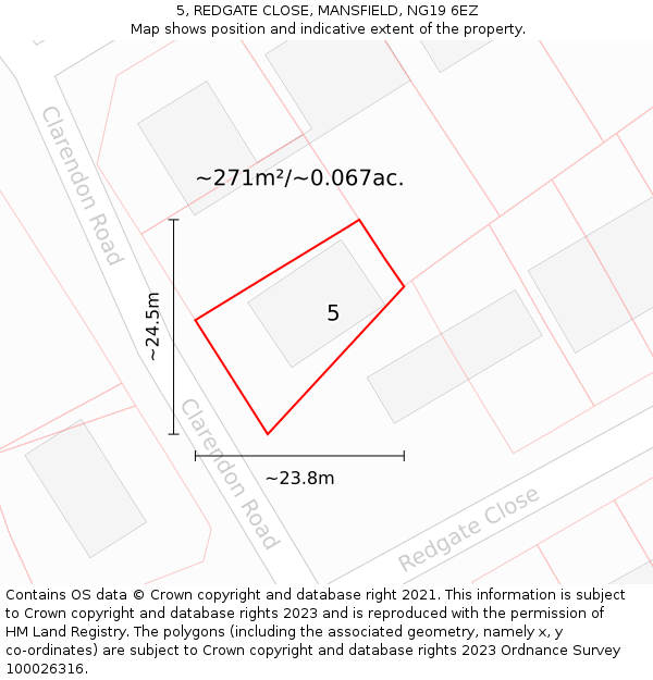 5, REDGATE CLOSE, MANSFIELD, NG19 6EZ: Plot and title map