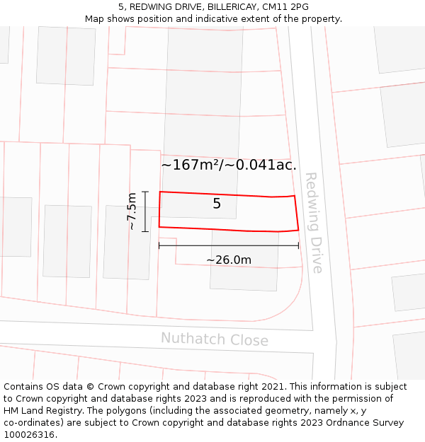 5, REDWING DRIVE, BILLERICAY, CM11 2PG: Plot and title map