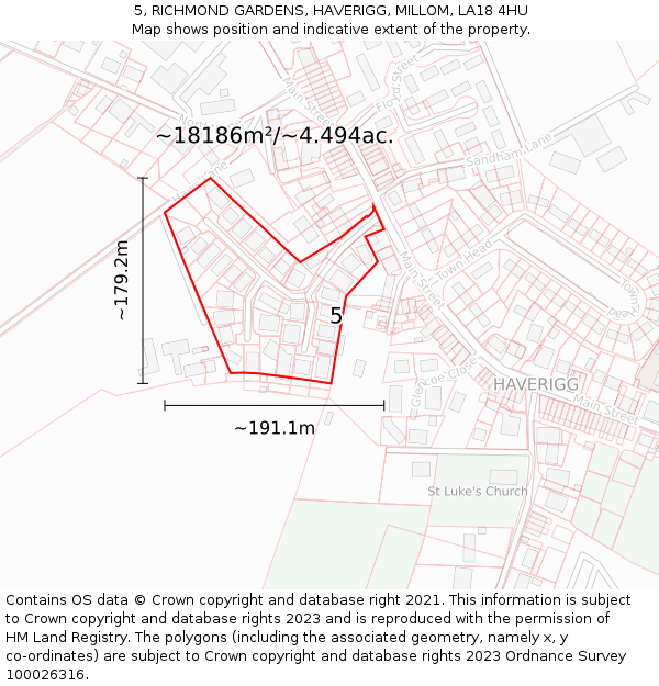 5, RICHMOND GARDENS, HAVERIGG, MILLOM, LA18 4HU: Plot and title map