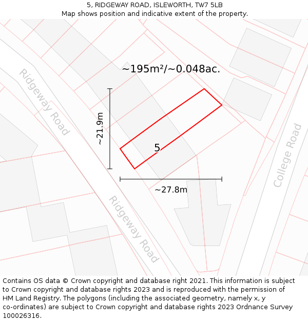 5, RIDGEWAY ROAD, ISLEWORTH, TW7 5LB: Plot and title map