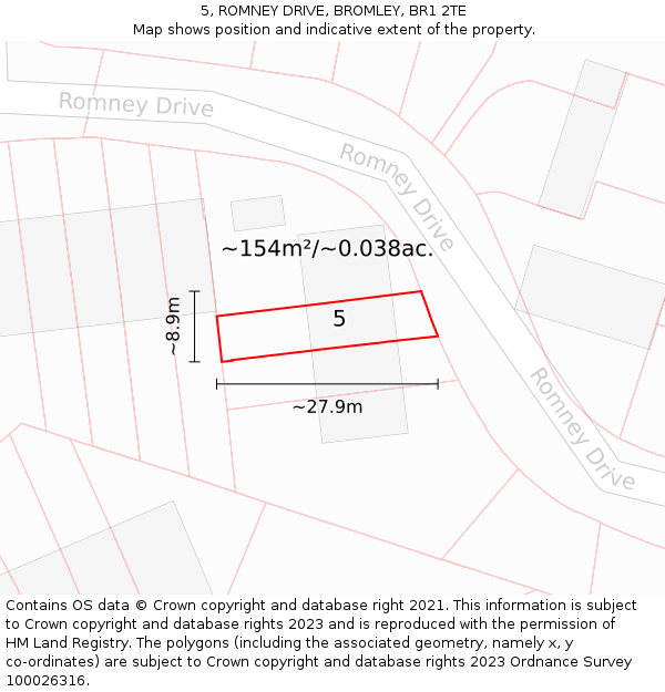 5, ROMNEY DRIVE, BROMLEY, BR1 2TE: Plot and title map