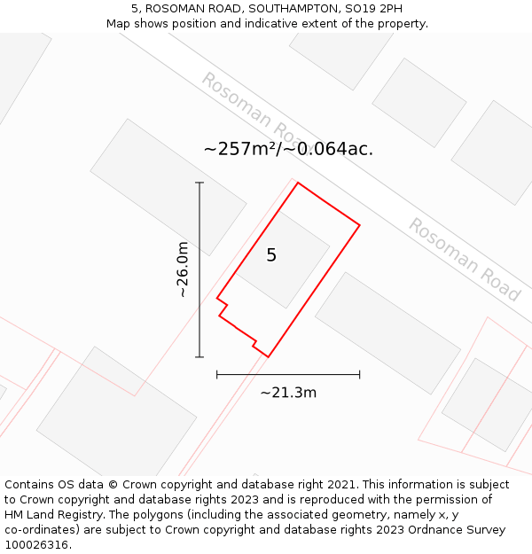 5, ROSOMAN ROAD, SOUTHAMPTON, SO19 2PH: Plot and title map
