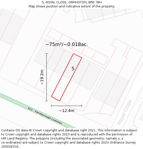 5, ROYAL CLOSE, ORPINGTON, BR6 7BH: Plot and title map