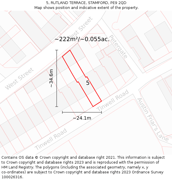 5, RUTLAND TERRACE, STAMFORD, PE9 2QD: Plot and title map