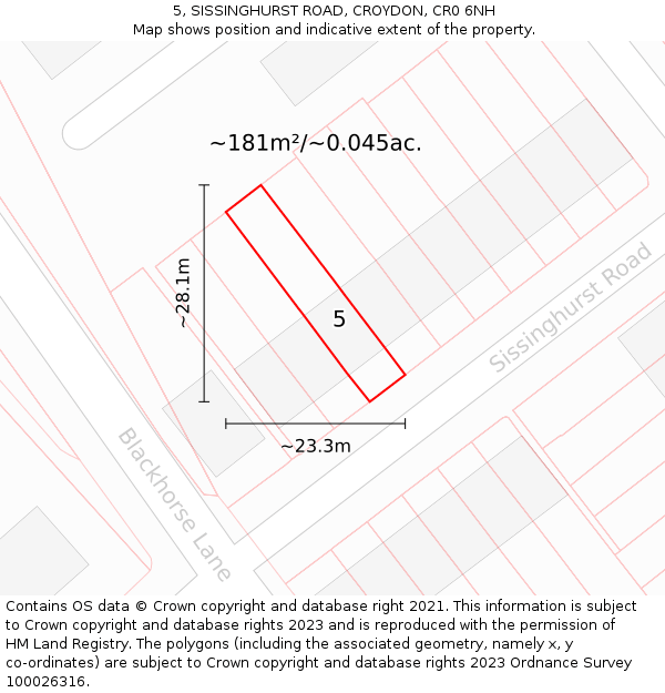 5, SISSINGHURST ROAD, CROYDON, CR0 6NH: Plot and title map