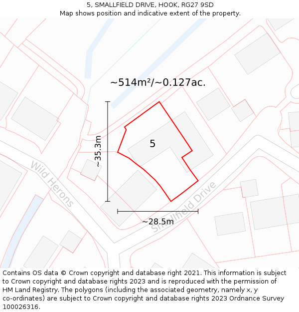 5, SMALLFIELD DRIVE, HOOK, RG27 9SD: Plot and title map