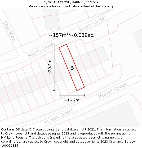 5, SOUTH CLOSE, BARNET, EN5 5TP: Plot and title map