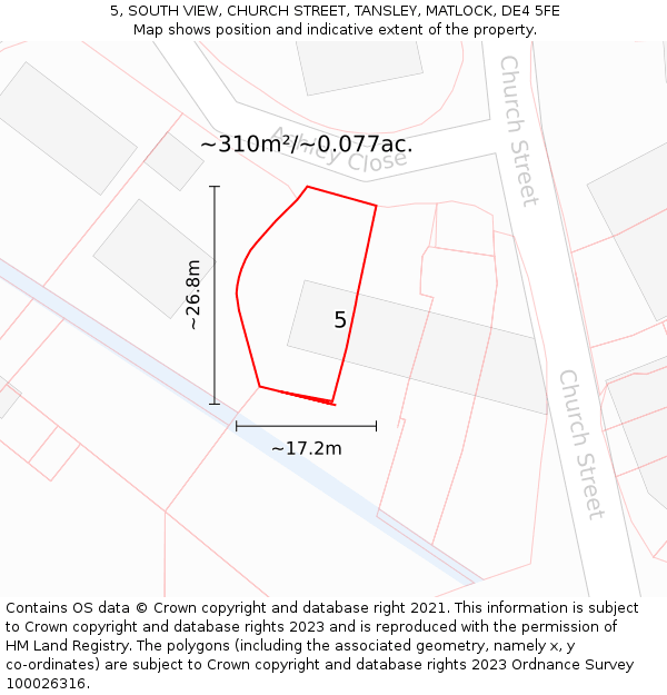 5, SOUTH VIEW, CHURCH STREET, TANSLEY, MATLOCK, DE4 5FE: Plot and title map