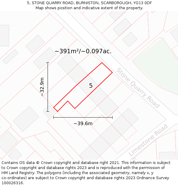5, STONE QUARRY ROAD, BURNISTON, SCARBOROUGH, YO13 0DF: Plot and title map