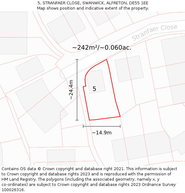 5, STRANFAER CLOSE, SWANWICK, ALFRETON, DE55 1EE: Plot and title map