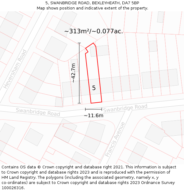 5, SWANBRIDGE ROAD, BEXLEYHEATH, DA7 5BP: Plot and title map