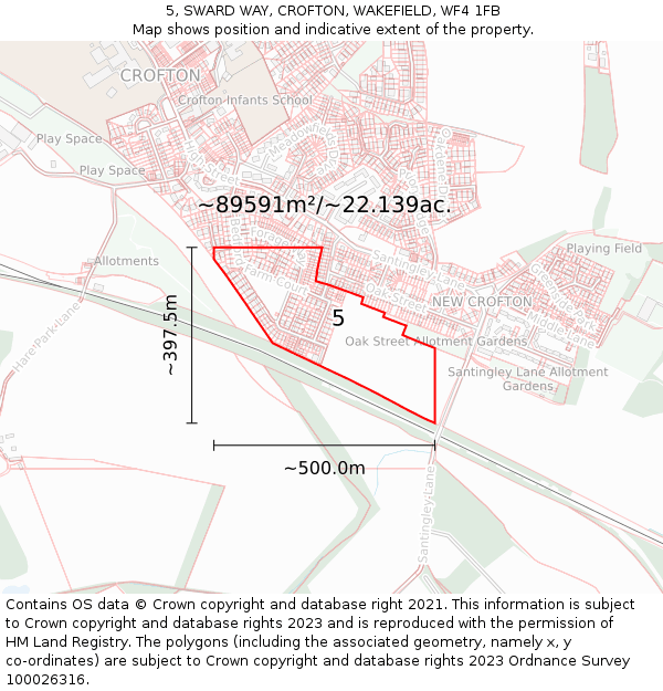 5, SWARD WAY, CROFTON, WAKEFIELD, WF4 1FB: Plot and title map