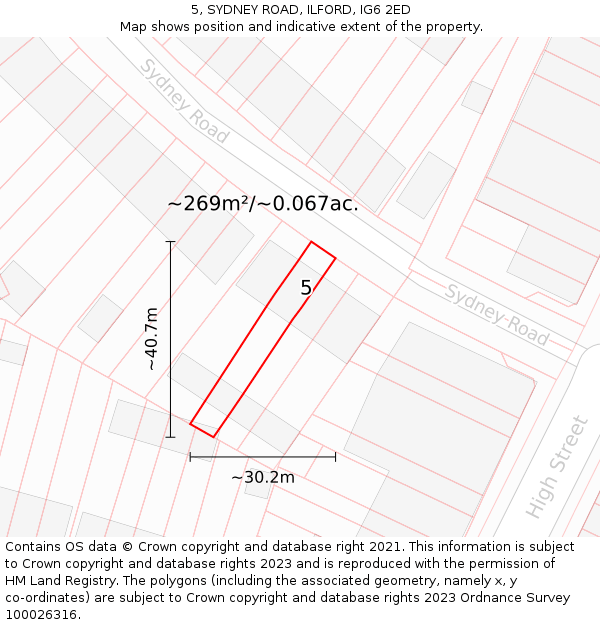 5, SYDNEY ROAD, ILFORD, IG6 2ED: Plot and title map
