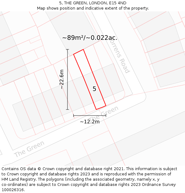 5, THE GREEN, LONDON, E15 4ND: Plot and title map