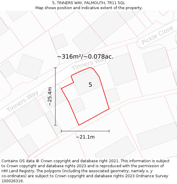 5, TINNERS WAY, FALMOUTH, TR11 5GL: Plot and title map