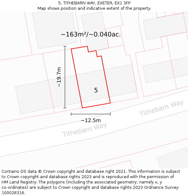 5, TITHEBARN WAY, EXETER, EX1 3FP: Plot and title map