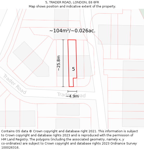 5, TRADER ROAD, LONDON, E6 6FR: Plot and title map