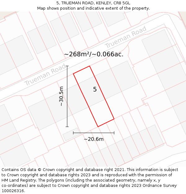 5, TRUEMAN ROAD, KENLEY, CR8 5GL: Plot and title map