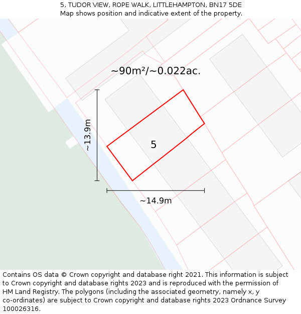 5, TUDOR VIEW, ROPE WALK, LITTLEHAMPTON, BN17 5DE: Plot and title map