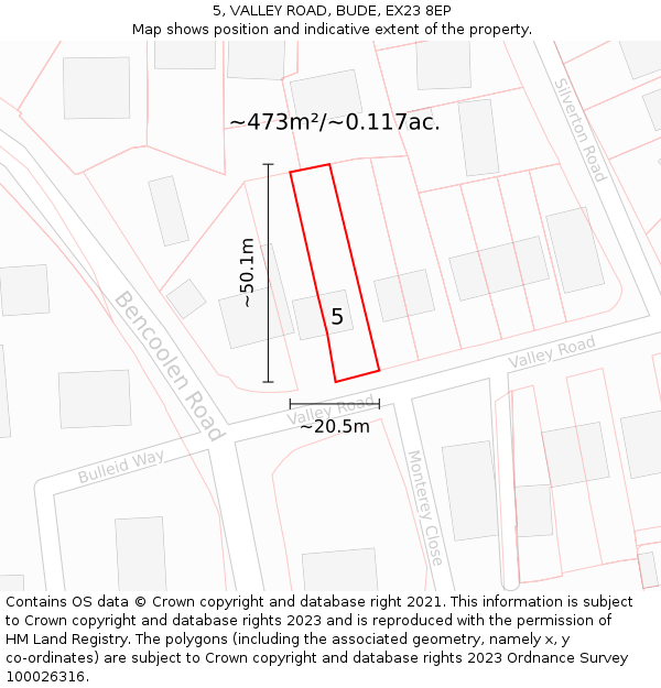 5, VALLEY ROAD, BUDE, EX23 8EP: Plot and title map