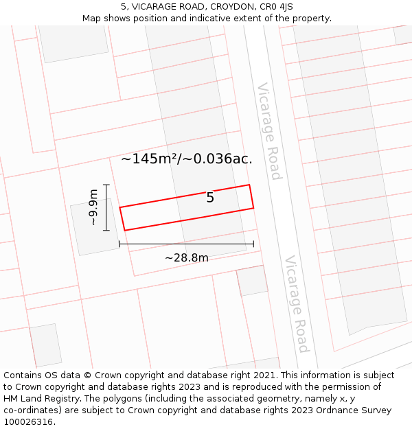 5, VICARAGE ROAD, CROYDON, CR0 4JS: Plot and title map