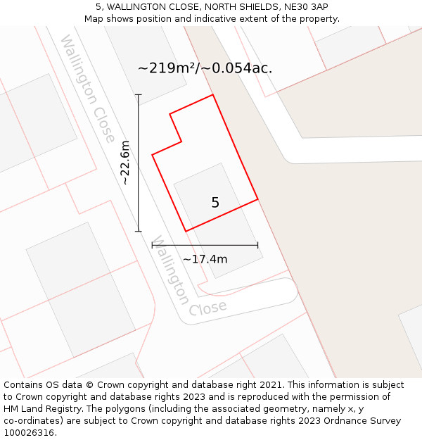 5, WALLINGTON CLOSE, NORTH SHIELDS, NE30 3AP: Plot and title map