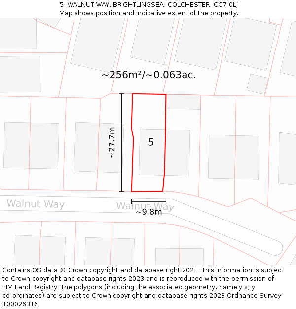5, WALNUT WAY, BRIGHTLINGSEA, COLCHESTER, CO7 0LJ: Plot and title map