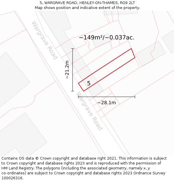 5, WARGRAVE ROAD, HENLEY-ON-THAMES, RG9 2LT: Plot and title map